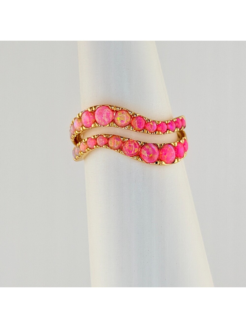 Bomb Party October 2026 Sz 8 "Waves Of Glam" Pink Fire Opal on Yellow Gold
